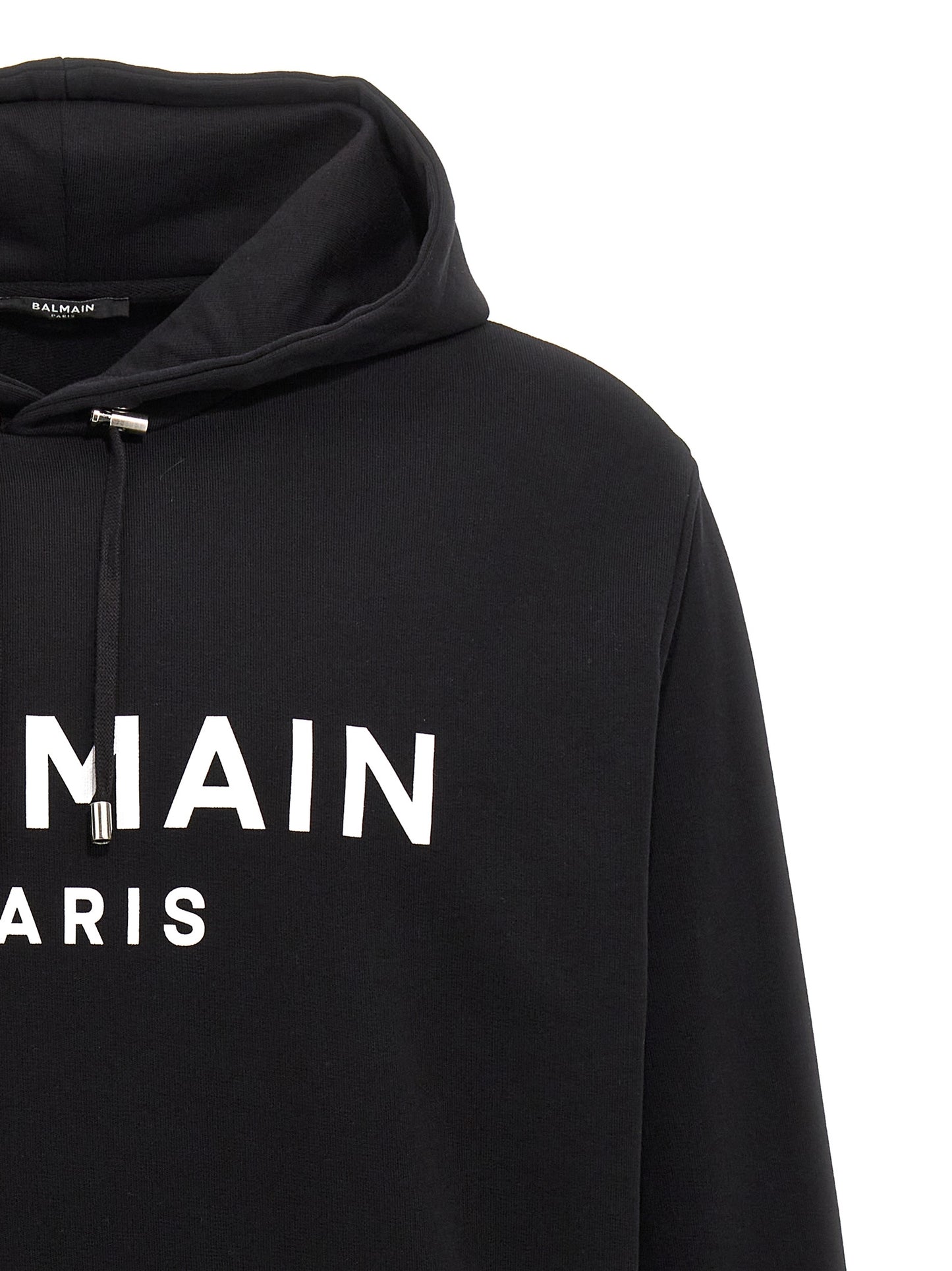 Sweatshirt Hoodie by Balmain for men in organic cotton bicolour, black, white & print features a edgy silhouette, detailed with a edgy hooded neckline and for a refined finish.