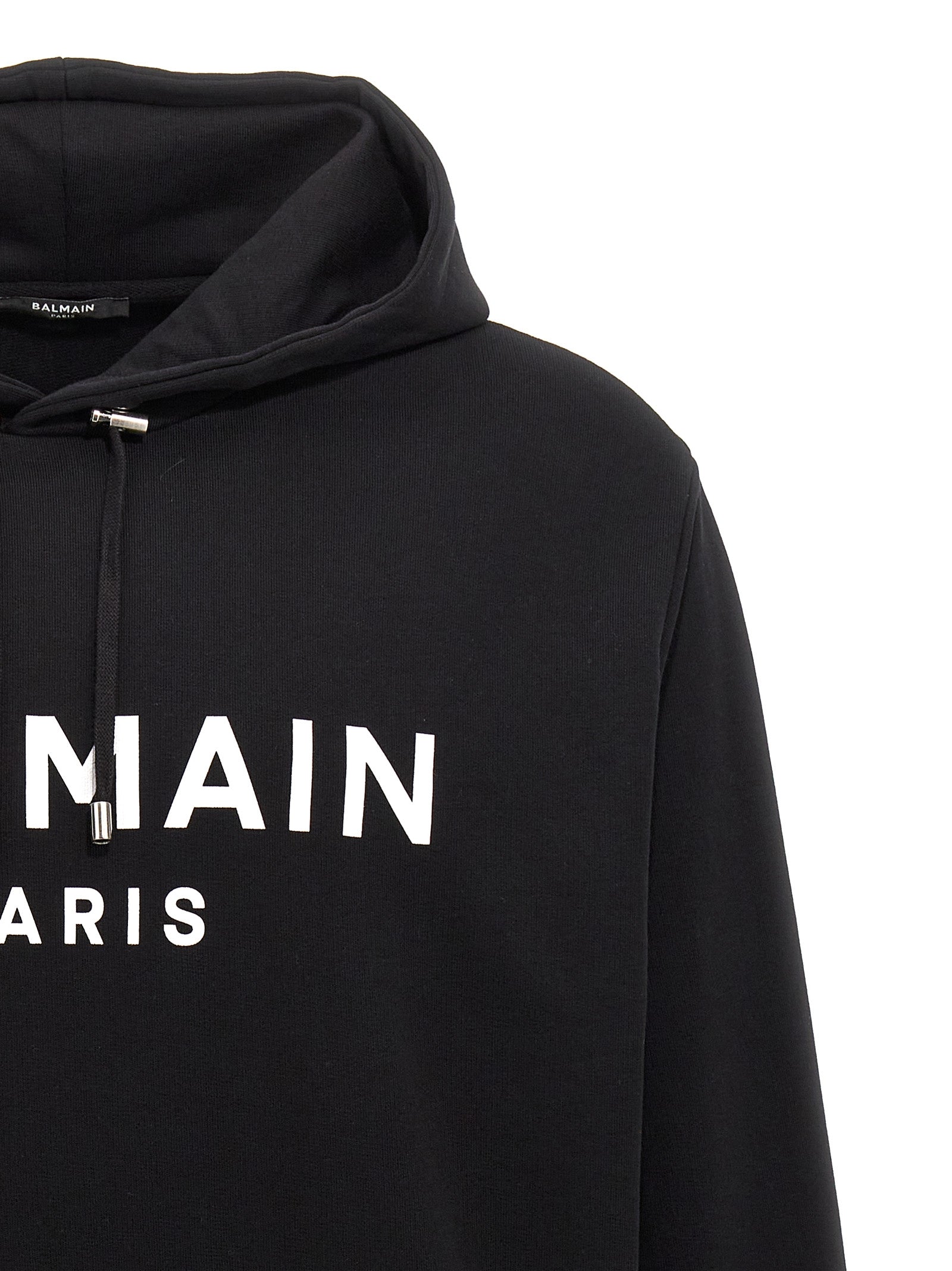 Sweatshirt Hoodie by Balmain for men in organic cotton bicolour, black, white & print features a edgy silhouette, detailed with a edgy hooded neckline and for a refined finish.