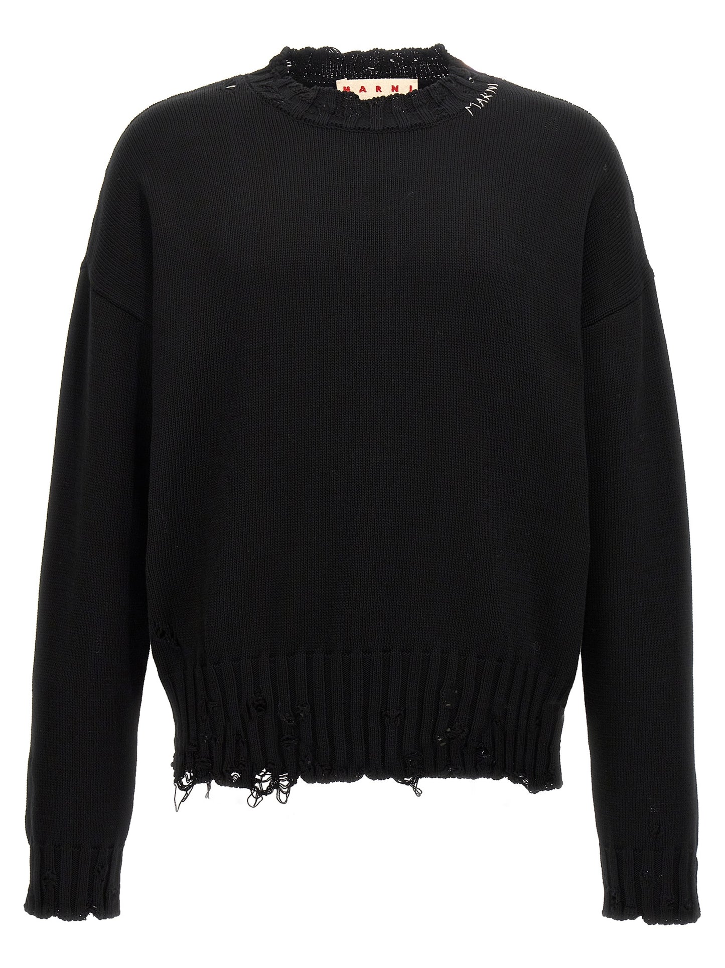 Cardigan by Marni for men in cotton black showcases a luxurious silhouette, meticulously detailed with a sophisticated crew neckline and for a refined finish.