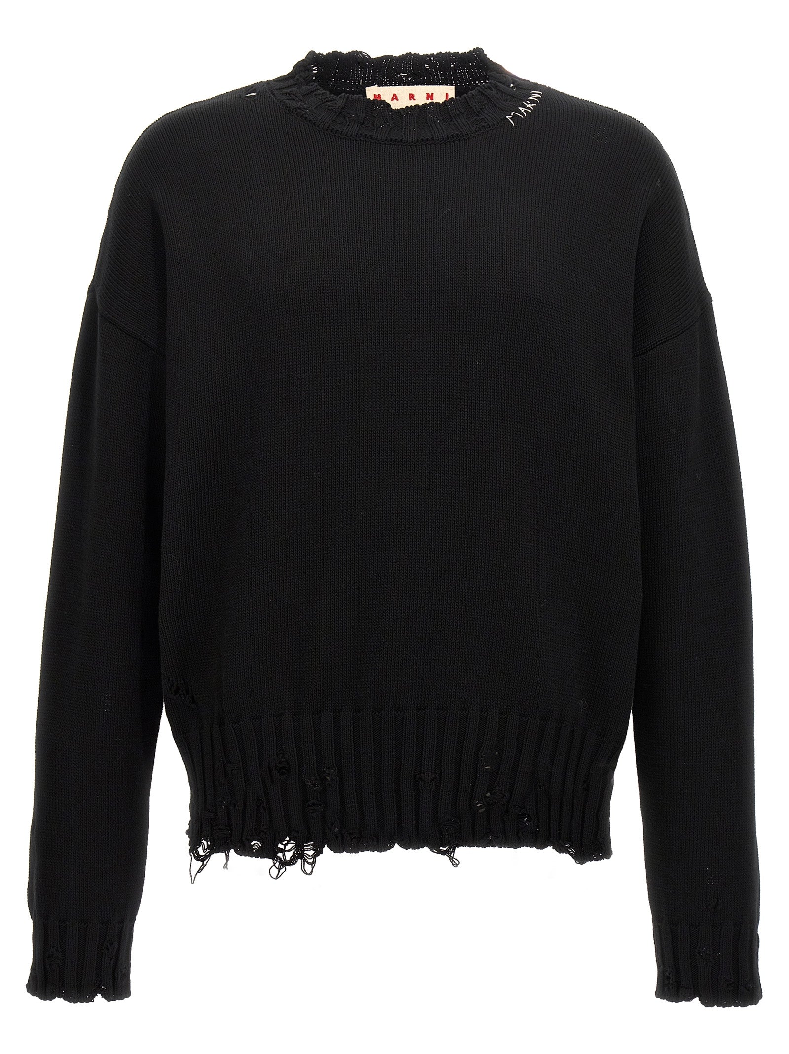Cardigan by Marni for men in cotton black showcases a luxurious silhouette, meticulously detailed with a sophisticated crew neckline and for a refined finish.