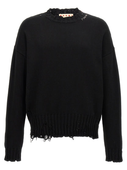 Cardigan by Marni for men in cotton black showcases a luxurious silhouette, meticulously detailed with a sophisticated crew neckline and for a refined finish.
