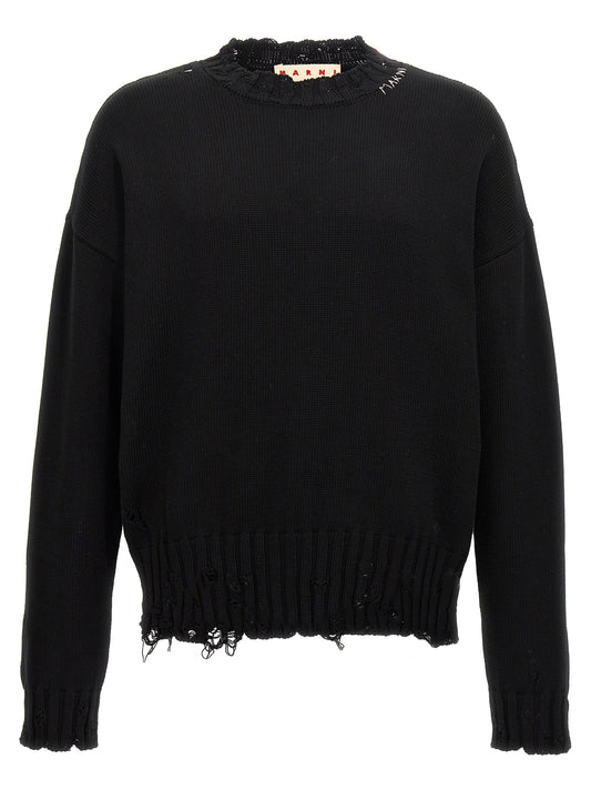 Cardigan by Marni for men in cotton black showcases a luxurious silhouette, meticulously detailed with a sophisticated crew neckline and for a refined finish.