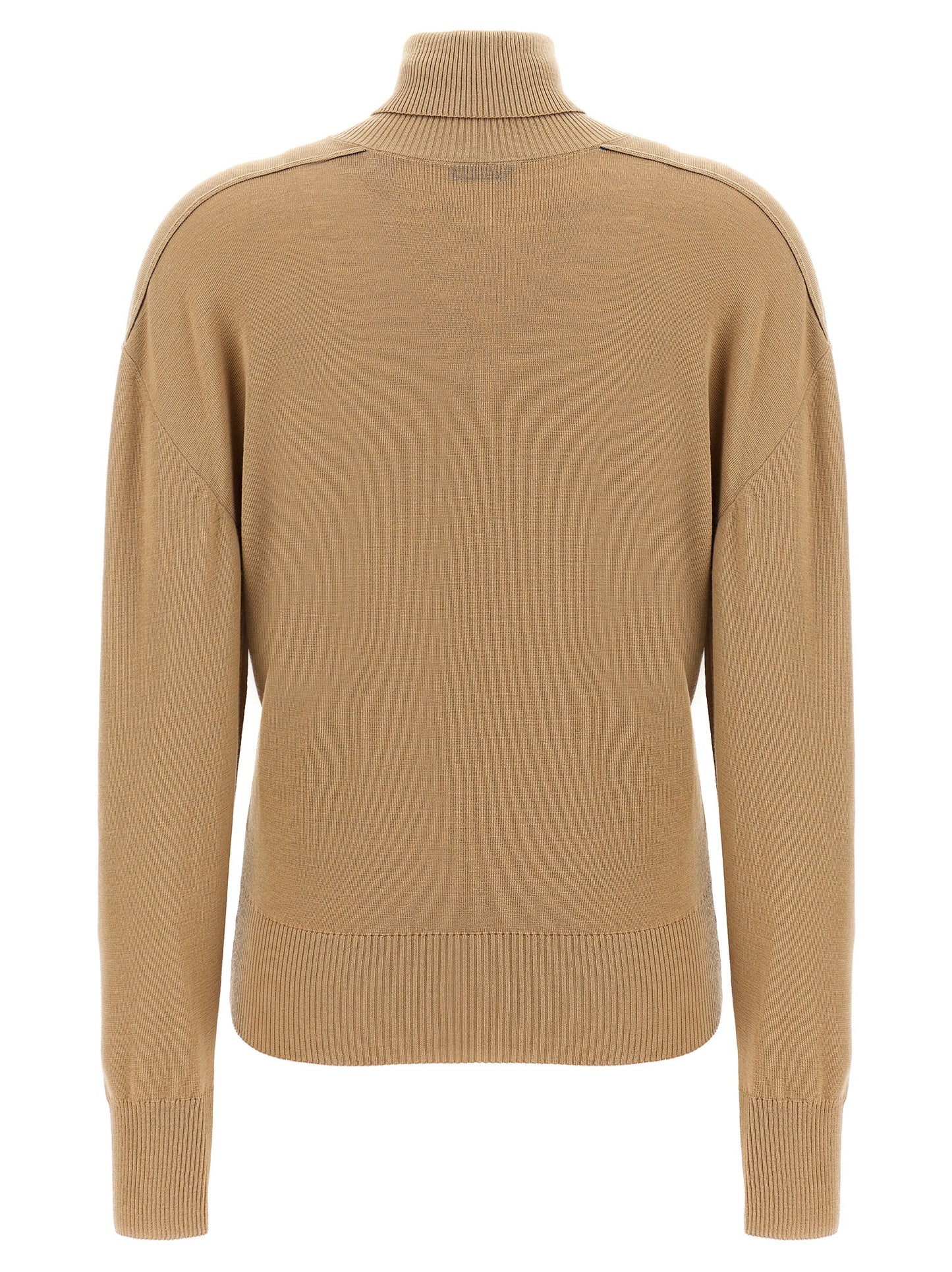 Cardigan by Burberry for women in wool beige showcases a captivating silhouette, artfully detailed with a captivating and split high-neck neckline for a truly sophisticated captivating look.