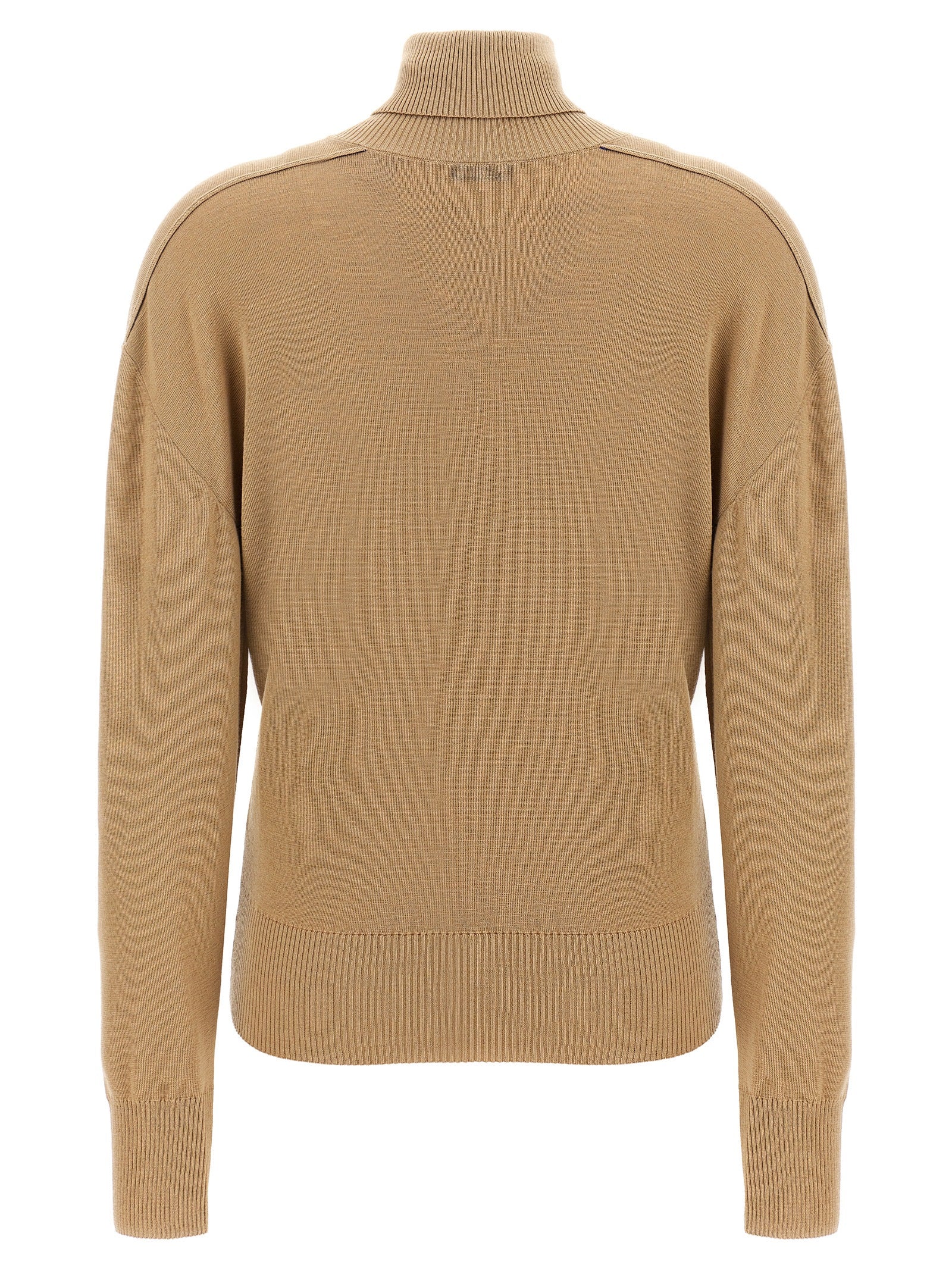 Cardigan by Burberry for women in wool beige showcases a captivating silhouette, artfully detailed with a captivating and split high-neck neckline for a truly sophisticated captivating look.
