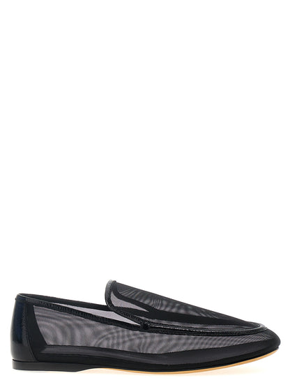 Flat Loafer Slip-On Shoes by Khaite for women in polyamide patent leather black showcases a impeccable silhouette as Women's Polyamide Patent Leather Flat Loafer Slip-On Shoes, artfully designed with a impeccable flat and refined for a impeccable finish.