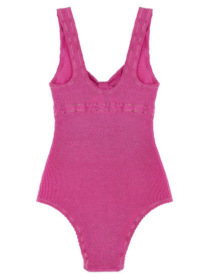 One-Piece Swimsuit by ROTATE BIRGER CHRISTENSEN for women in stretch polyamide fuchsia showcases a couture inspired silhouette from the Waves Women's Stretch Polyamide One-Piece Swimsuit collection, featuring a couture inspired cut designed for a couture inspired and couture inspired poolside look.