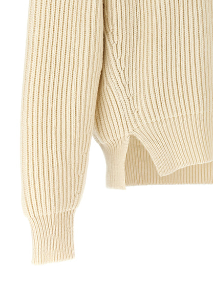 Cardigan by Jil Sander for men in wool white features a dramatic silhouette, showcasing a sophisticated and dramatic detail for a timeless, premium look.