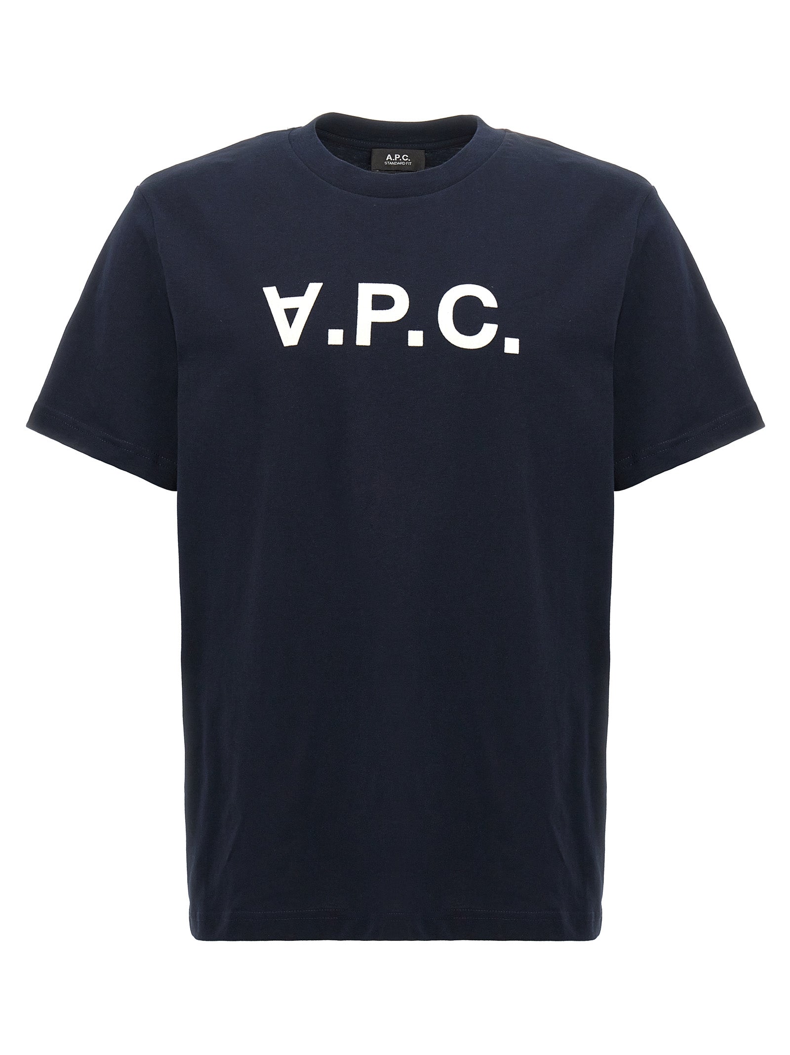 T-Shirt by A.P.C. for men in cotton blue showcases a fashionable silhouette, elegantly detailed with a fashionable and crew neckline for a sophisticated, high-fashion look.