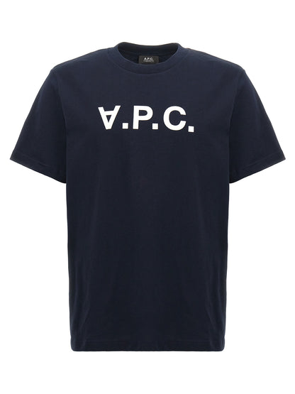 T-Shirt by A.P.C. for men in cotton blue showcases a fashionable silhouette, elegantly detailed with a fashionable and crew neckline for a sophisticated, high-fashion look.