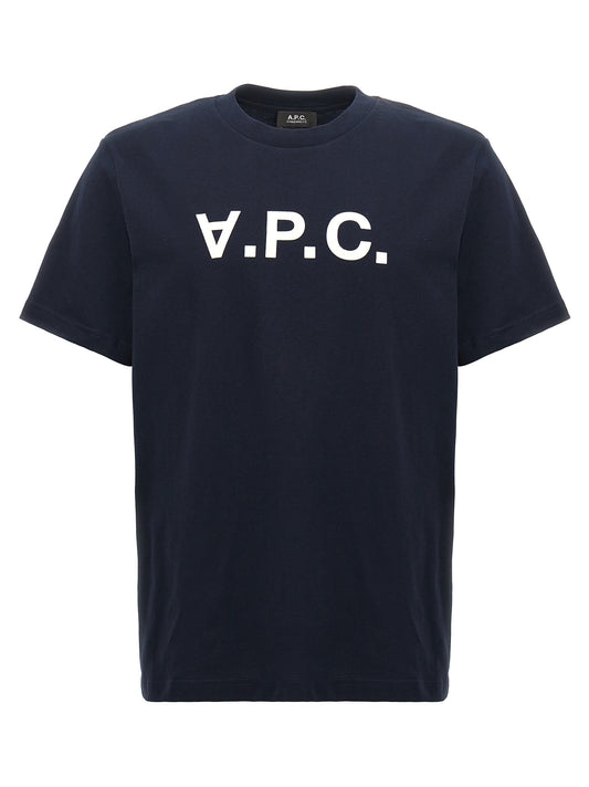 T-Shirt by A.P.C. for men in cotton blue showcases a fashionable silhouette, elegantly detailed with a fashionable and crew neckline for a sophisticated, high-fashion look.