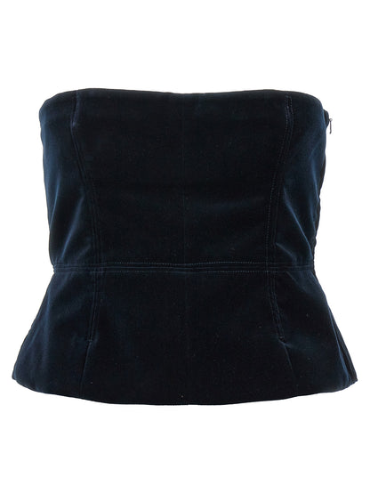Tank Top by Tom Ford for women in velvet cotton blue showcases a sumptuous silhouette, artfully detailed with a sumptuous strapless neckline and strapless; sleeveless for a truly sumptuous finish.