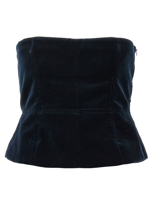 Tank Top by Tom Ford for women in velvet cotton blue showcases a sumptuous silhouette, artfully detailed with a sumptuous strapless neckline and strapless; sleeveless for a truly sumptuous finish.