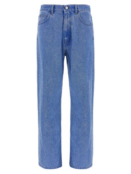 Jeans by Marni for men in denim cotton & suede leather blue features an sophisticated and with a precise long, creating a sophisticated and sophisticated silhouette.