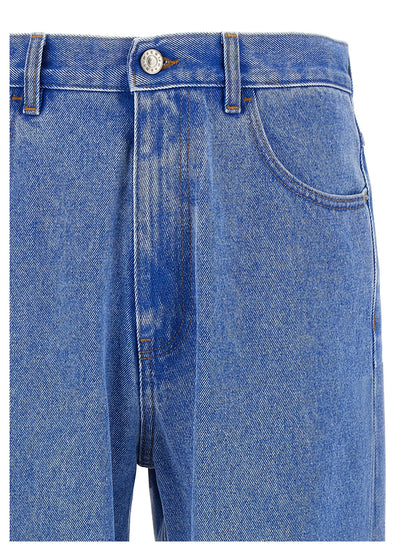 Jeans by Marni for men in denim cotton & suede leather blue presents a refined pantology silhouette, artfully defined by a refined pantology , long, and a sophisticated .