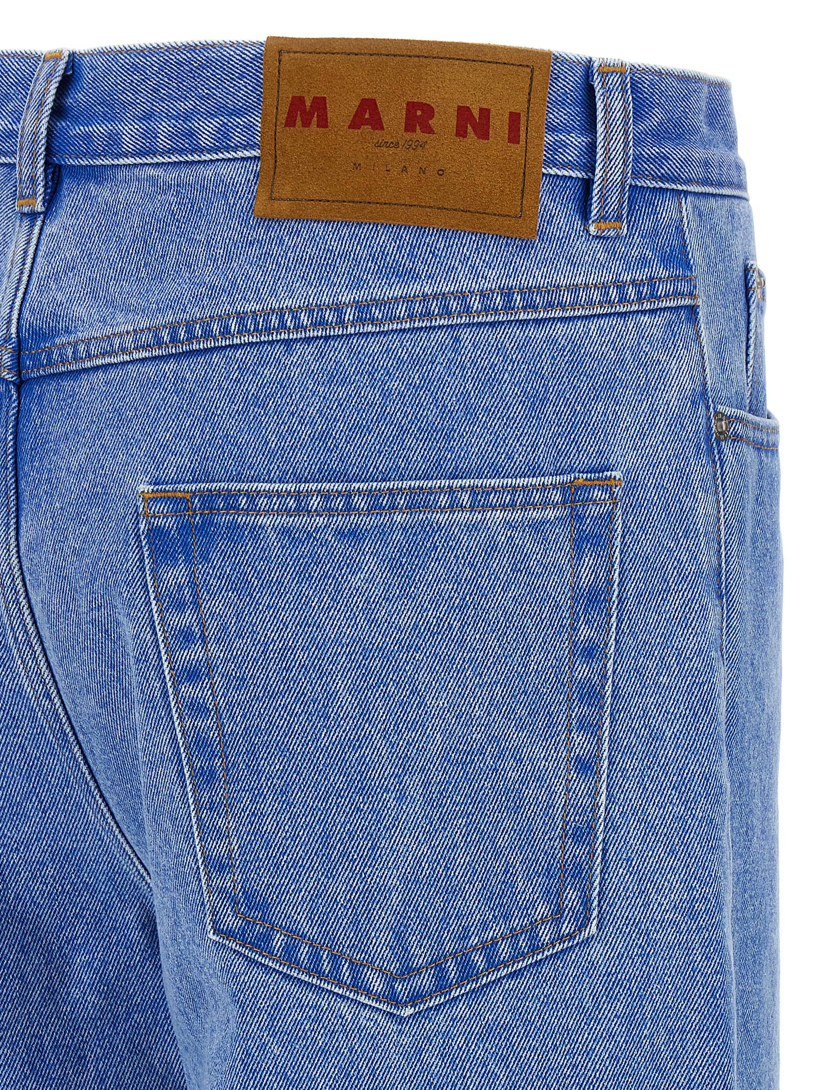 Jeans by Marni for men in denim cotton & suede leather blue features an sartorial and long with a cut for a sartorial finish.