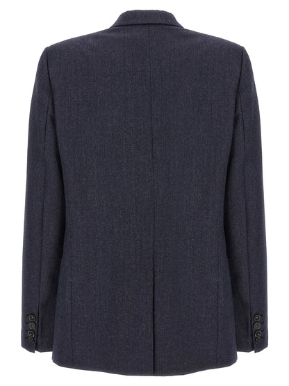 Blazer by Stella McCartney for women in cotton viscose flannel blue features an crisp silhouette with sophisticated and a crisp split neckline for a truly crisp finish.