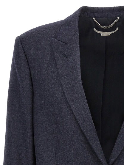 This Blazer by Stella McCartney for women in cotton viscose flannel blue presents a tailored silhouette, meticulously tailored with a tailored split neckline and distinctive for a tailored finish.