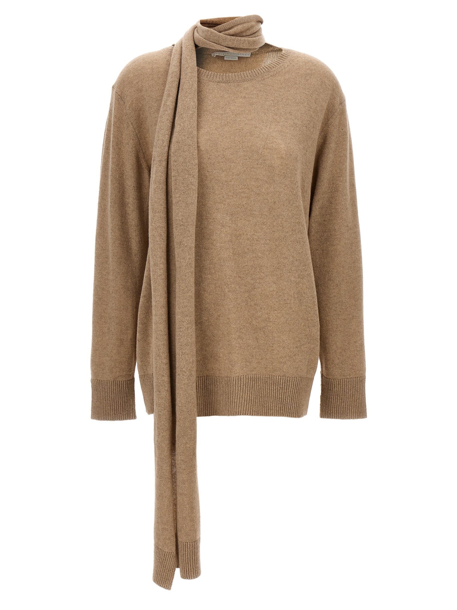Cardigan by Stella McCartney for women in cashmere beige showcases a captivating silhouette, artfully detailed with a captivating and crew neckline for a truly sophisticated captivating look.