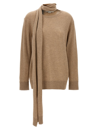 Cardigan by Stella McCartney for women in cashmere beige showcases a captivating silhouette, artfully detailed with a captivating and crew neckline for a truly sophisticated captivating look.