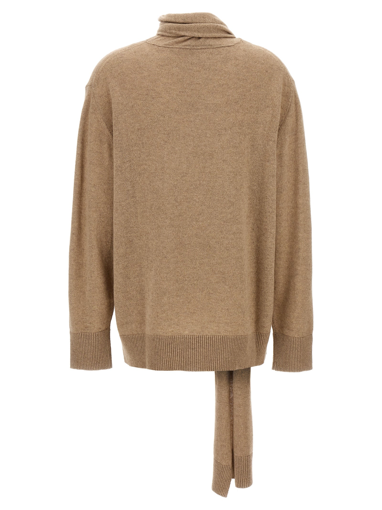 Cardigan by Stella McCartney for women in cashmere beige showcases a luxurious silhouette, meticulously detailed with a sophisticated crew neckline and for a refined finish.