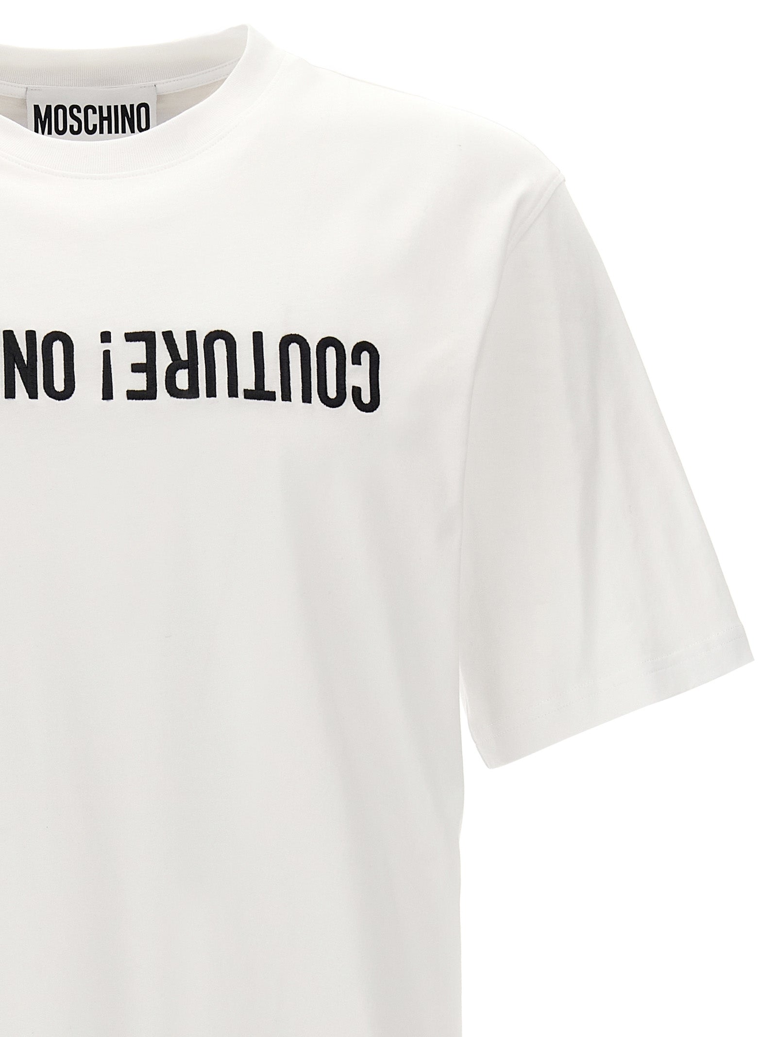 T-Shirt by Moschino for men in cotton bicolour, black & white showcases a chic silhouette, artfully detailed with a chic and for a chic finish.