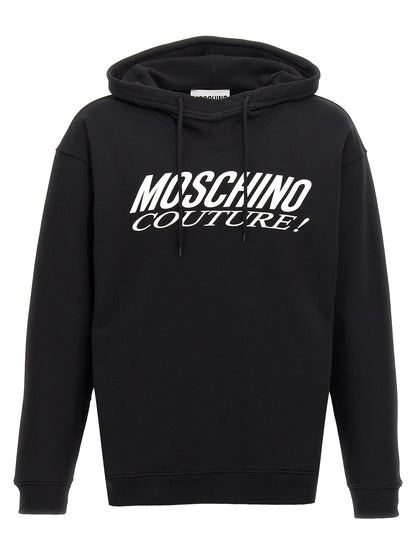 Sweatshirt Hoodie by Moschino for men in cotton bicolour, black, white & print features a authentic silhouette, showcasing a sophisticated hooded neckline and authentic detail for a refined finish.