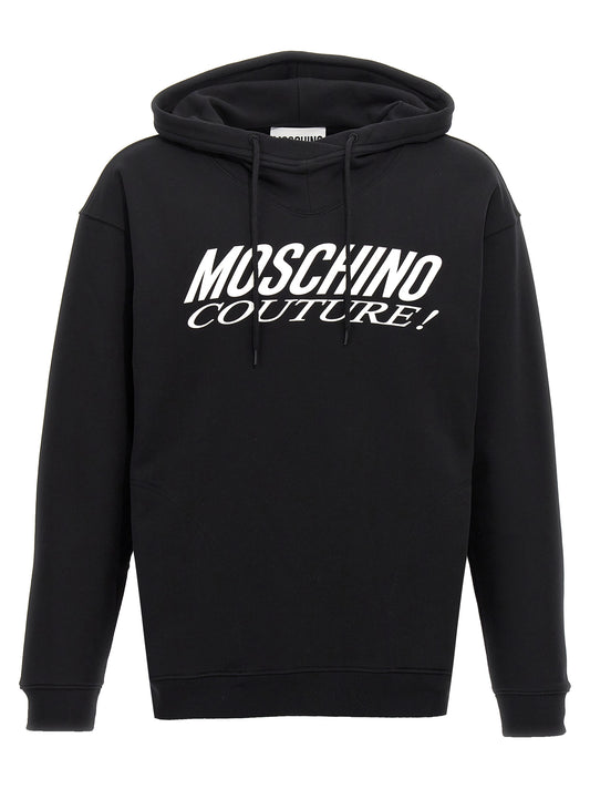 Sweatshirt Hoodie by Moschino for men in cotton bicolour, black, white & print features a authentic silhouette, showcasing a sophisticated hooded neckline and authentic detail for a refined finish.