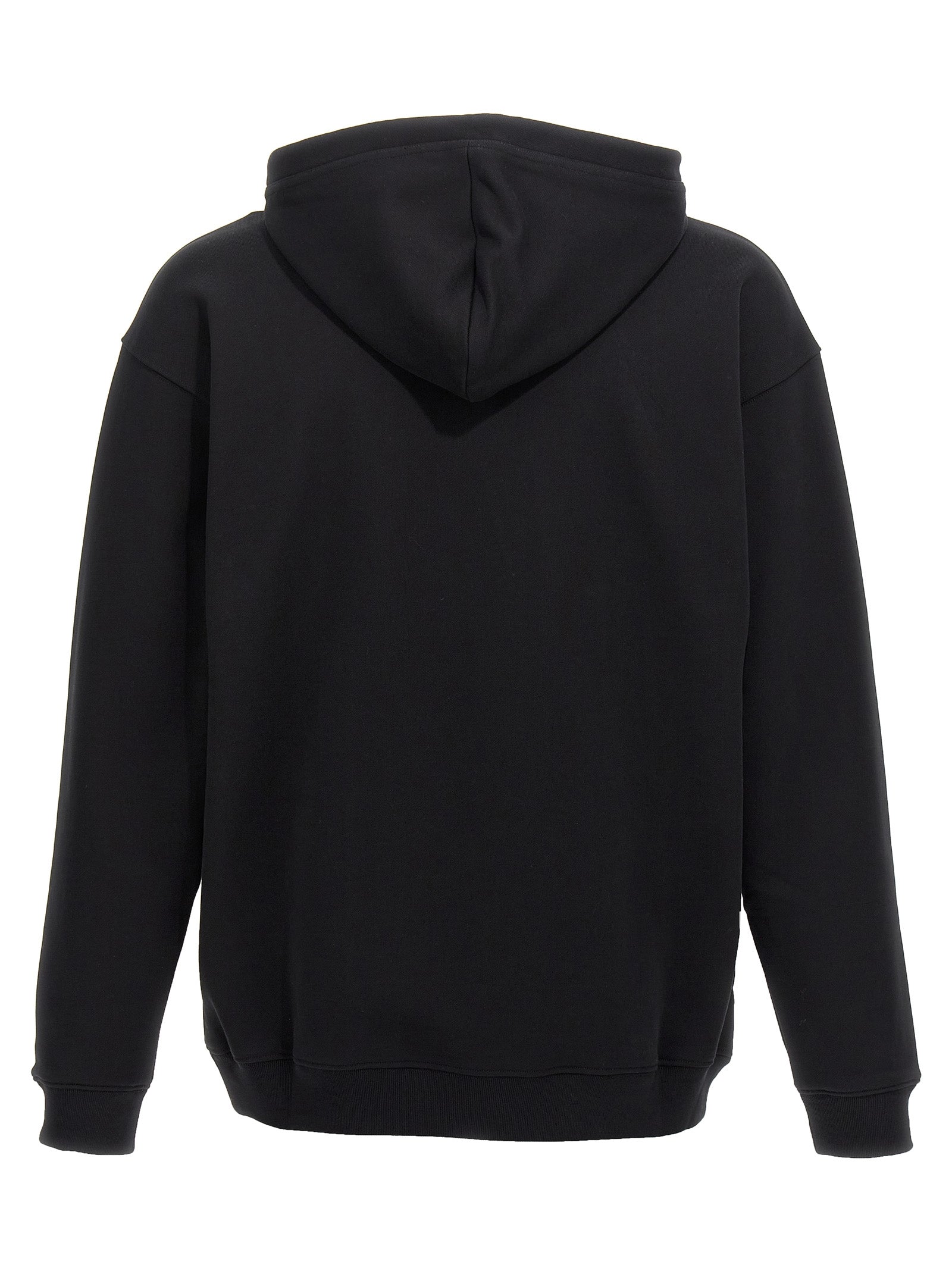 Sweatshirt Hoodie by Moschino for men in cotton bicolour, black, white & print features an avant-garde silhouette, showcasing a sophisticated hooded neckline and detail for a truly avant-garde finish.