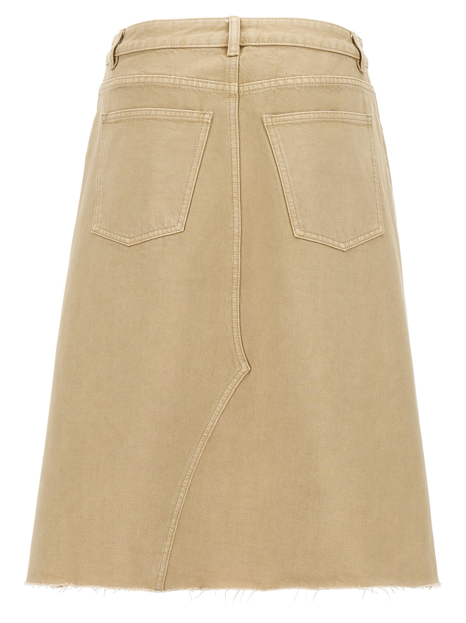 Skirt by Tory Burch for women in denim cotton beige features a captivating silhouette, showcasing the captivating Women's Denim Cotton Midi Skirt design with a sophisticated midi for a captivating look.
