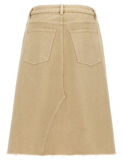 Skirt by Tory Burch for women in denim cotton beige features a captivating silhouette, showcasing the captivating Women's Denim Cotton Midi Skirt design with a sophisticated midi for a captivating look.