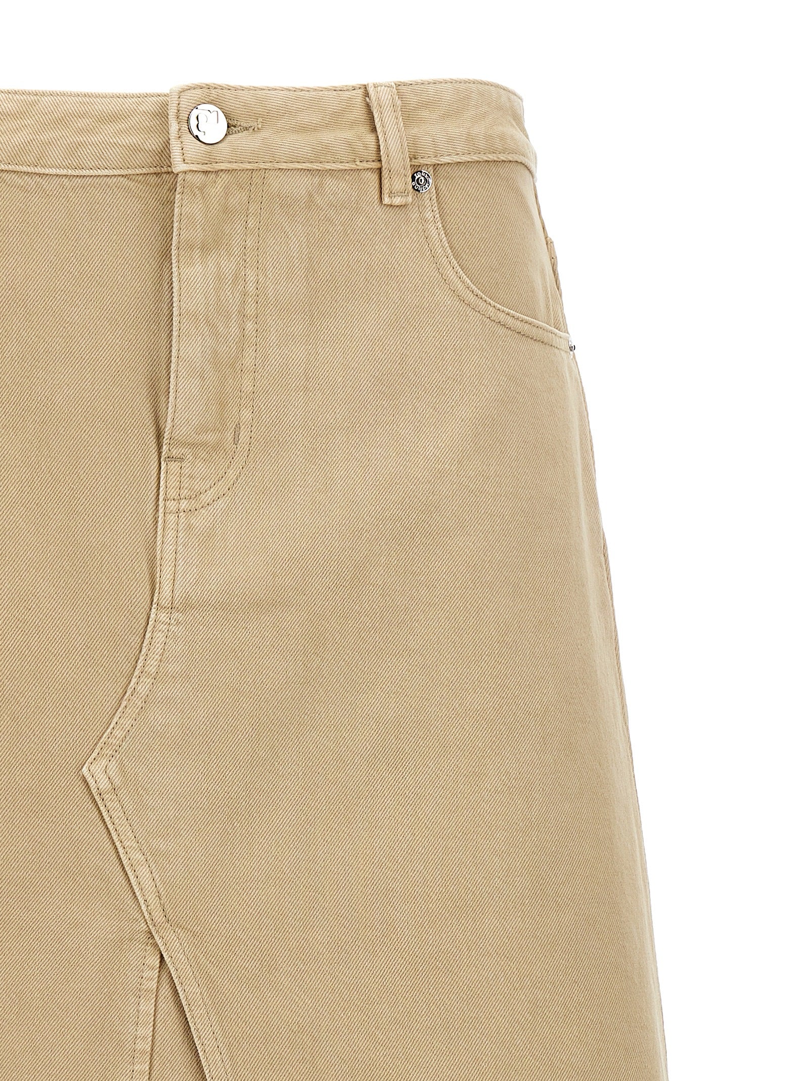 Skirt by Tory Burch for women in denim cotton beige features a sublime silhouette, showcasing the sublime design of the Women's Denim Cotton Midi Skirt in a sophisticated midi.