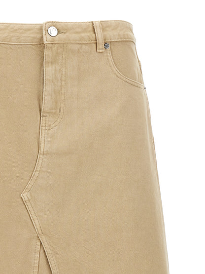 Skirt by Tory Burch for women in denim cotton beige features a sublime silhouette, showcasing the sublime design of the Women's Denim Cotton Midi Skirt in a sophisticated midi.
