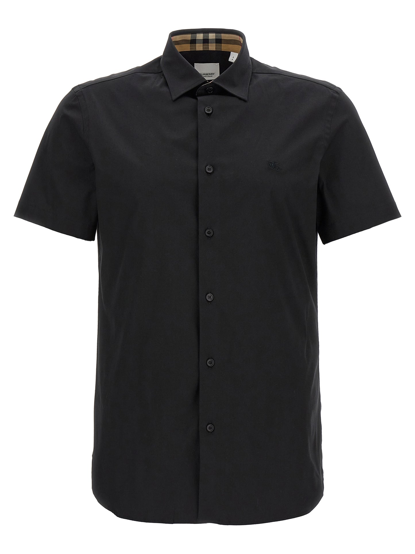 Shirt by Burberry for men in stretch cotton black showcases a sublime silhouette, artfully detailed with a sublime and short-sleeve for a sophisticated, sublime finish.