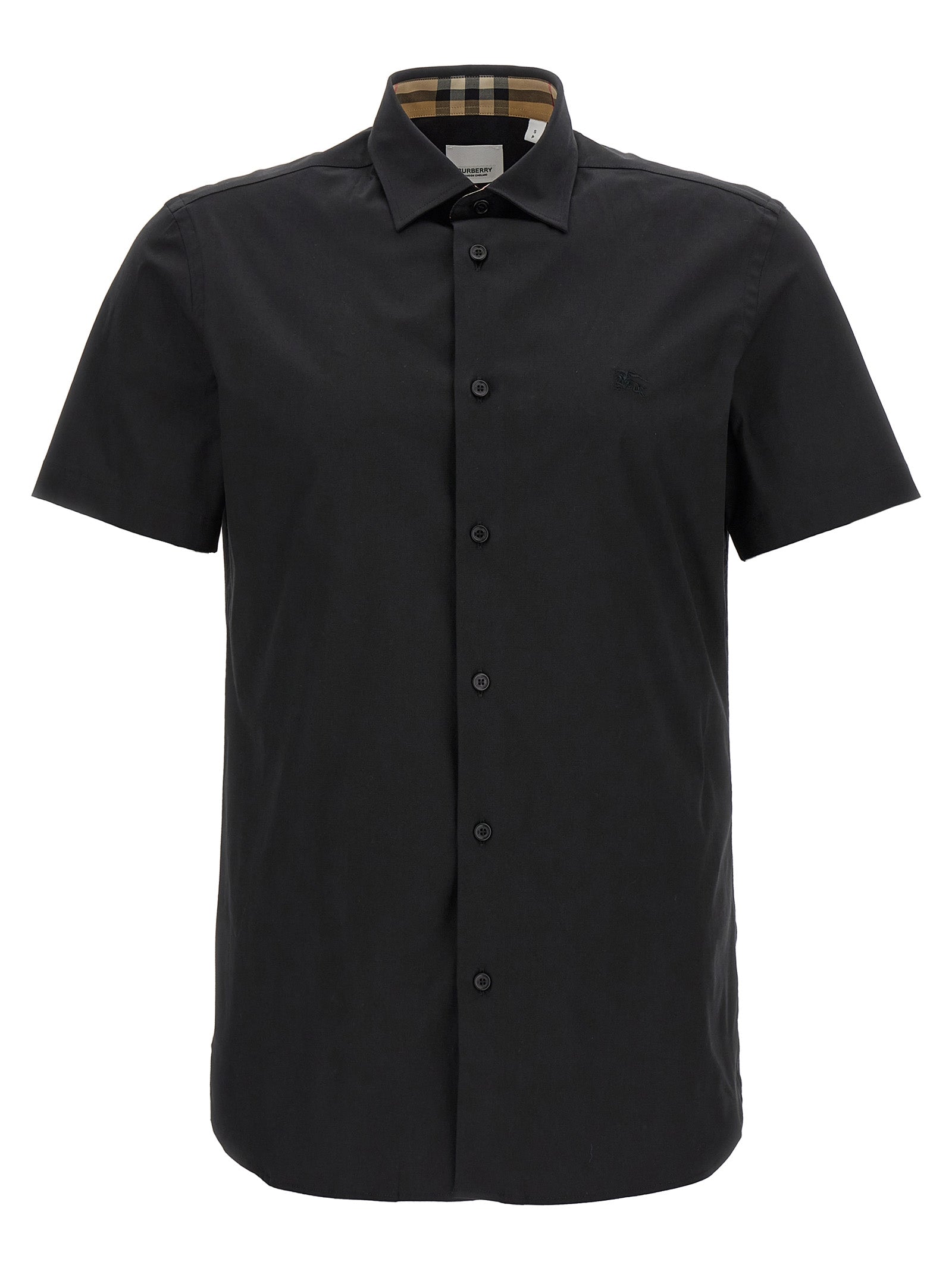Shirt by Burberry for men in stretch cotton black showcases a sublime silhouette, artfully detailed with a sublime and short-sleeve for a sophisticated, sublime finish.
