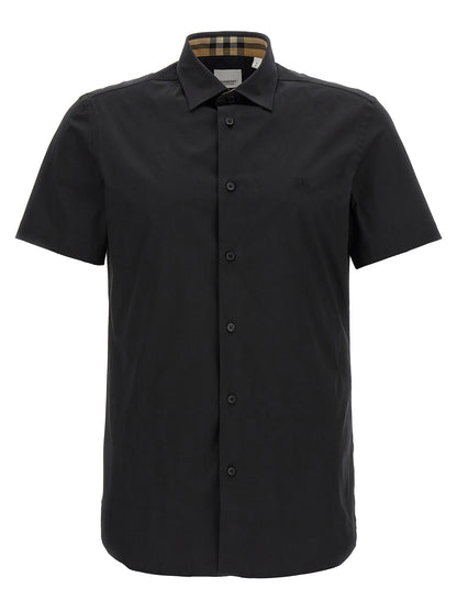 Shirt by Burberry for men in stretch cotton black showcases a sublime silhouette, artfully detailed with a sublime and short-sleeve for a sophisticated, sublime finish.