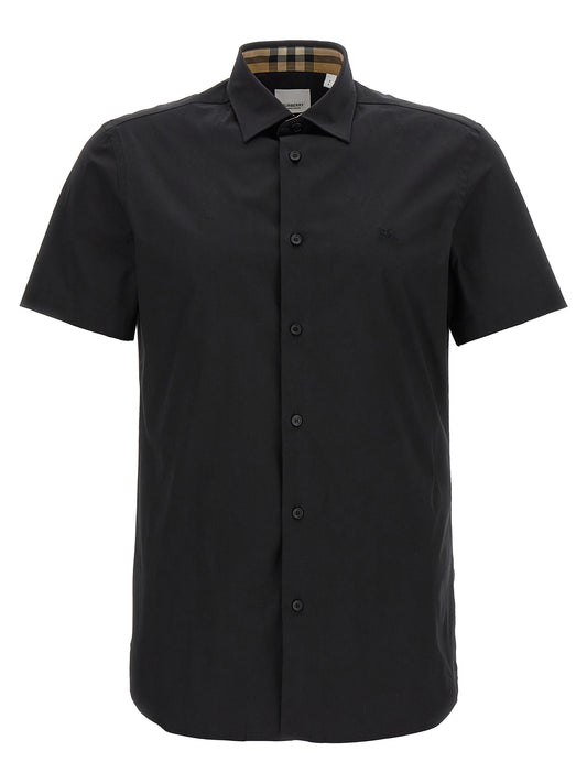 Shirt by Burberry for men in stretch cotton black showcases a sublime silhouette, artfully detailed with a sublime and short-sleeve for a sophisticated, sublime finish.
