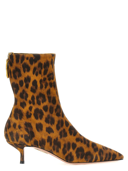Kitten Ankle Boots by Aquazzura for women in suede leather multicolor features an high-performance silhouette, showcasing the sophisticated design of the Women's Suede Leather Kitten Ankle Boots with a kitten-heel and a refined .