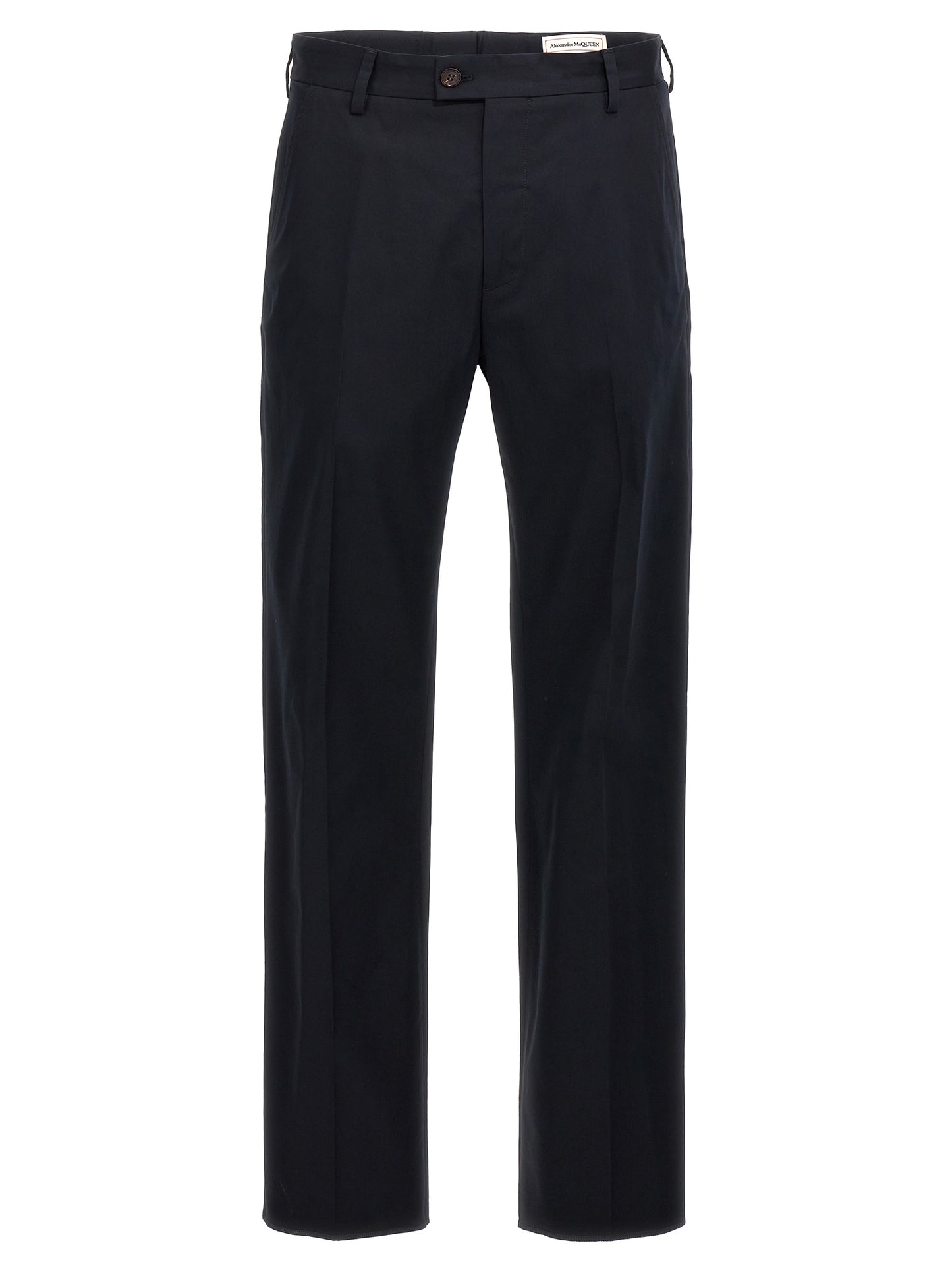 Chinos Pants by Alexander McQueen for men in cotton blue features an contemporary silhouette, showcasing a sophisticated and long with a refined for a truly contemporary aesthetic.