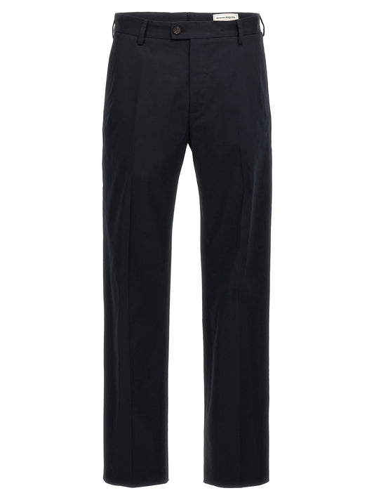 Chinos Pants by Alexander McQueen for men in cotton blue features an contemporary silhouette, showcasing a sophisticated and long with a refined for a truly contemporary aesthetic.