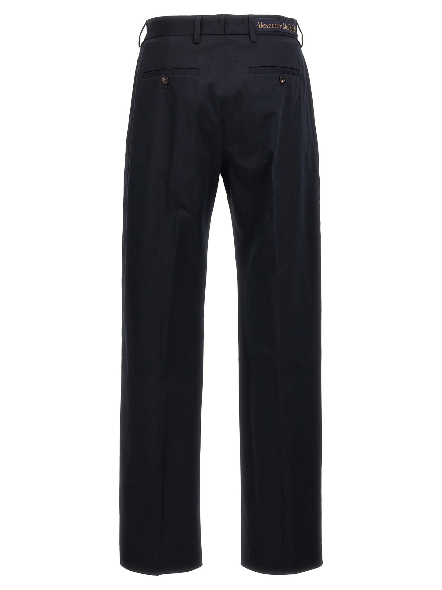 Chinos Pants by Alexander McQueen for men in cotton blue features an sharp and long with a , highlighting a sharp silhouette for a sophisticated look.