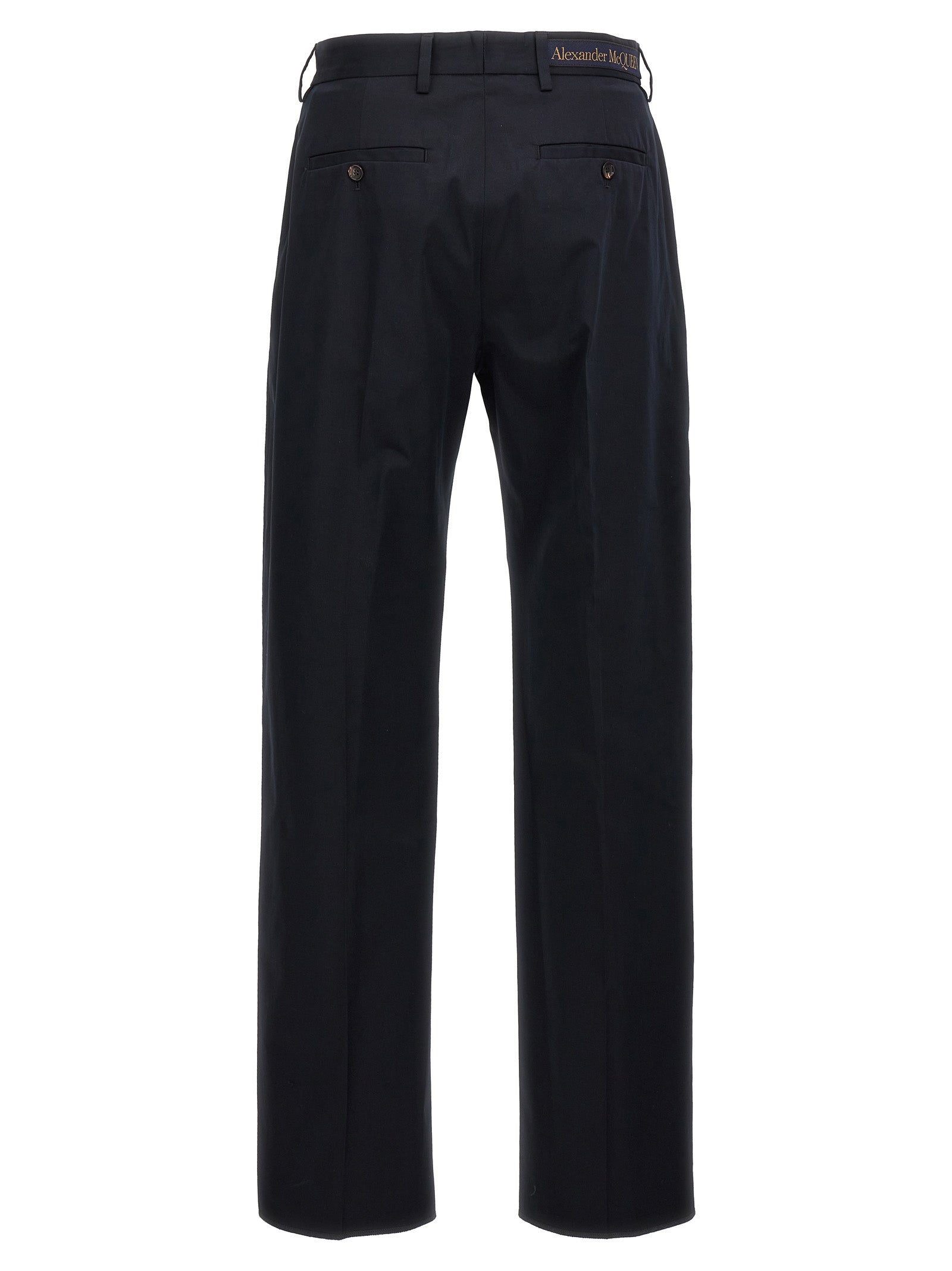 Chinos Pants by Alexander McQueen for men in cotton blue features an sharp and long with a , highlighting a sharp silhouette for a sophisticated look.