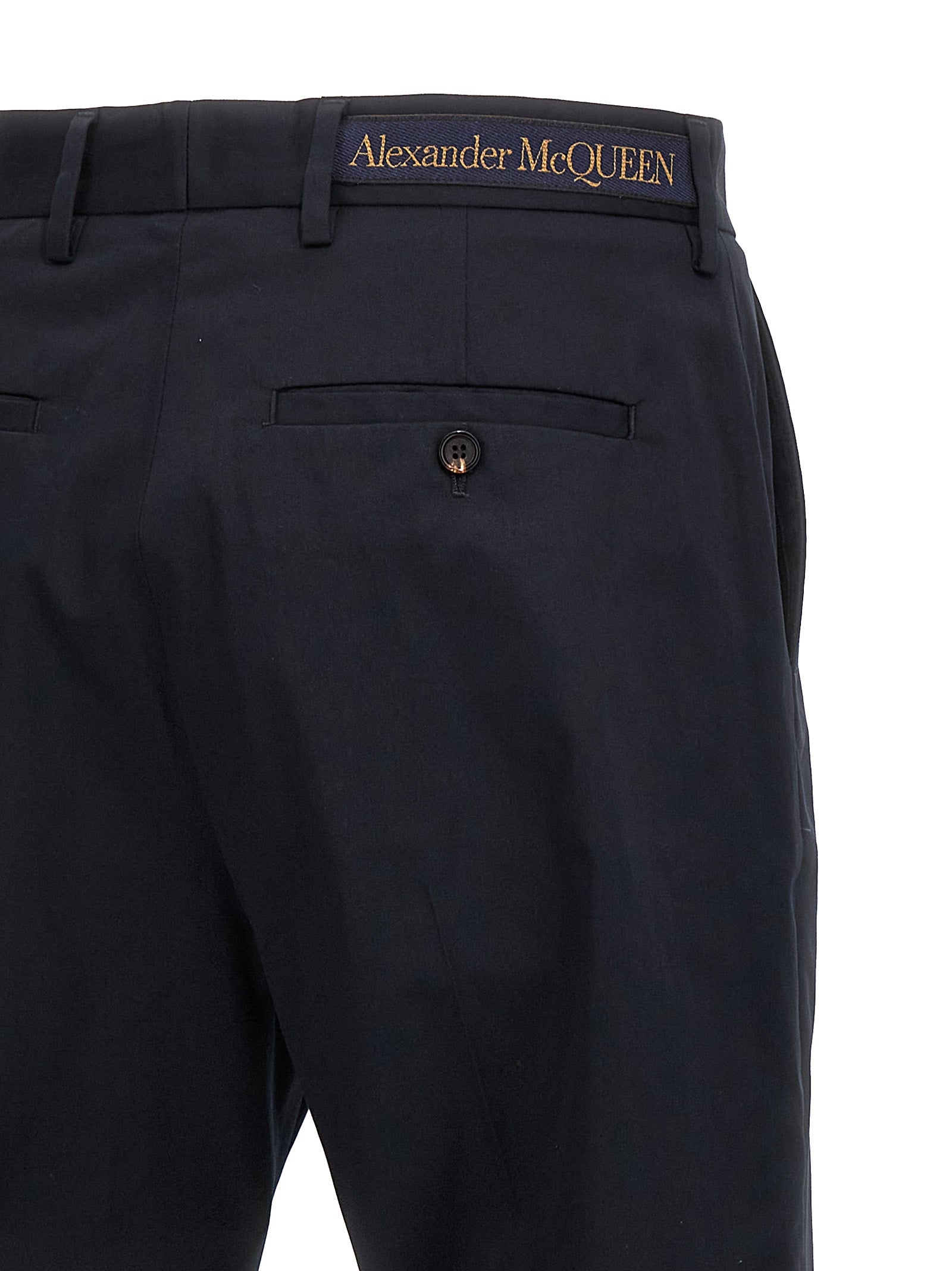 Chinos Pants by Alexander McQueen for men in cotton blue, featuring a architectural with a architectural long and for a refined silhouette.