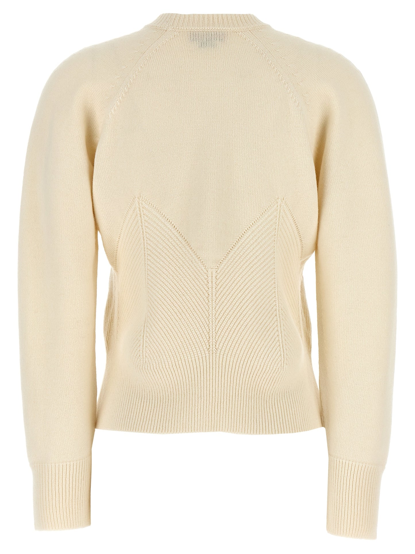 Top by Alexander McQueen for women in cashmere white & chevron features an plush silhouette, artfully detailed with a plush crew split neckline and plush for a truly plush look.