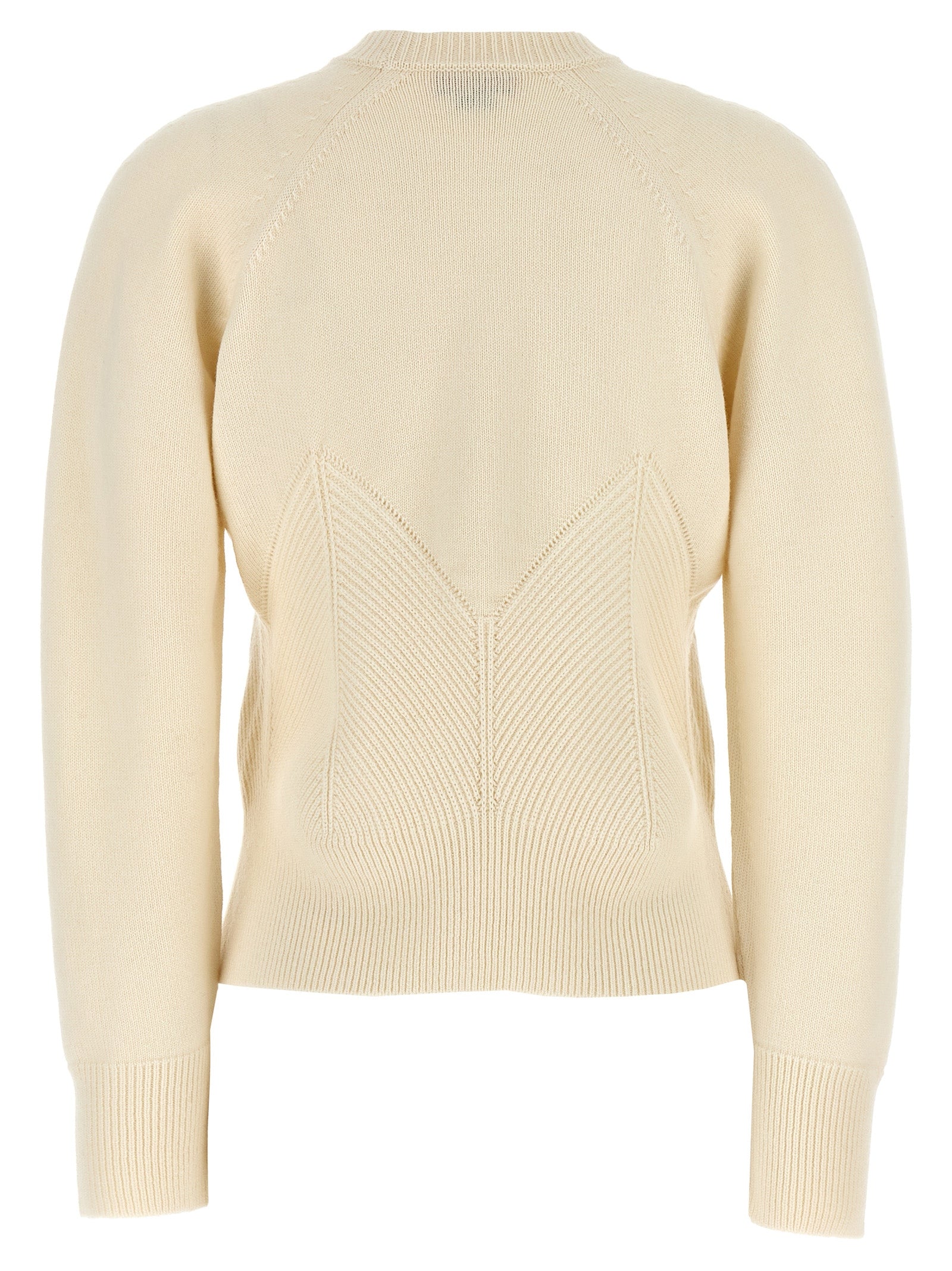 Top by Alexander McQueen for women in cashmere white & chevron features an plush silhouette, artfully detailed with a plush crew split neckline and plush for a truly plush look.