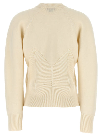 Top by Alexander McQueen for women in cashmere white & chevron features an plush silhouette, artfully detailed with a plush crew split neckline and plush for a truly plush look.