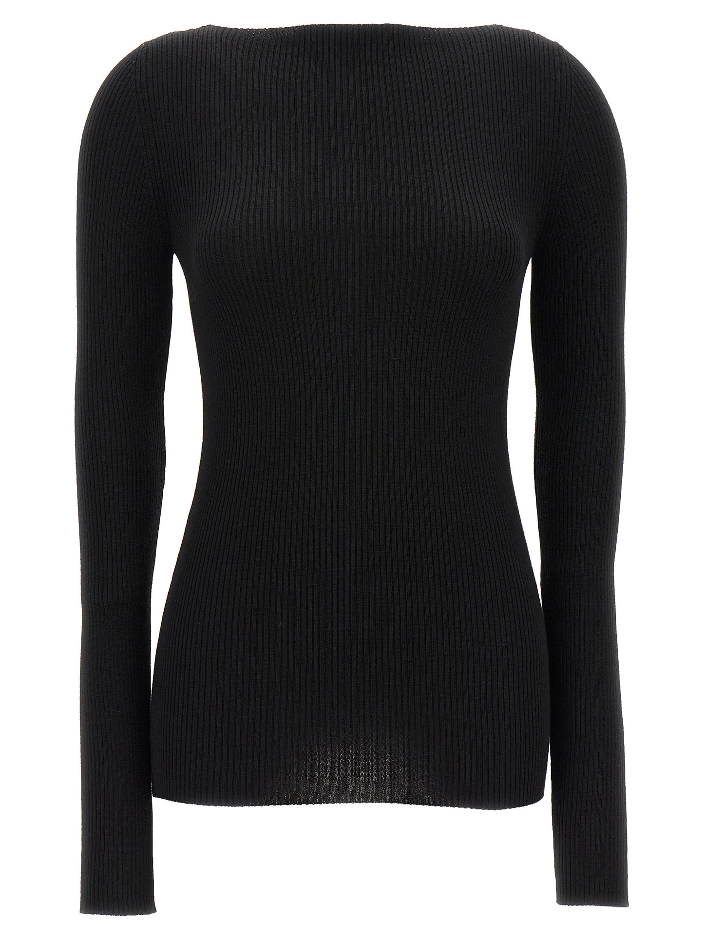Cardigan by Rick Owens for women in wool black features an impeccable silhouette, showcasing a sophisticated boat neckline and long-sleeve detail for a truly impeccable finish.