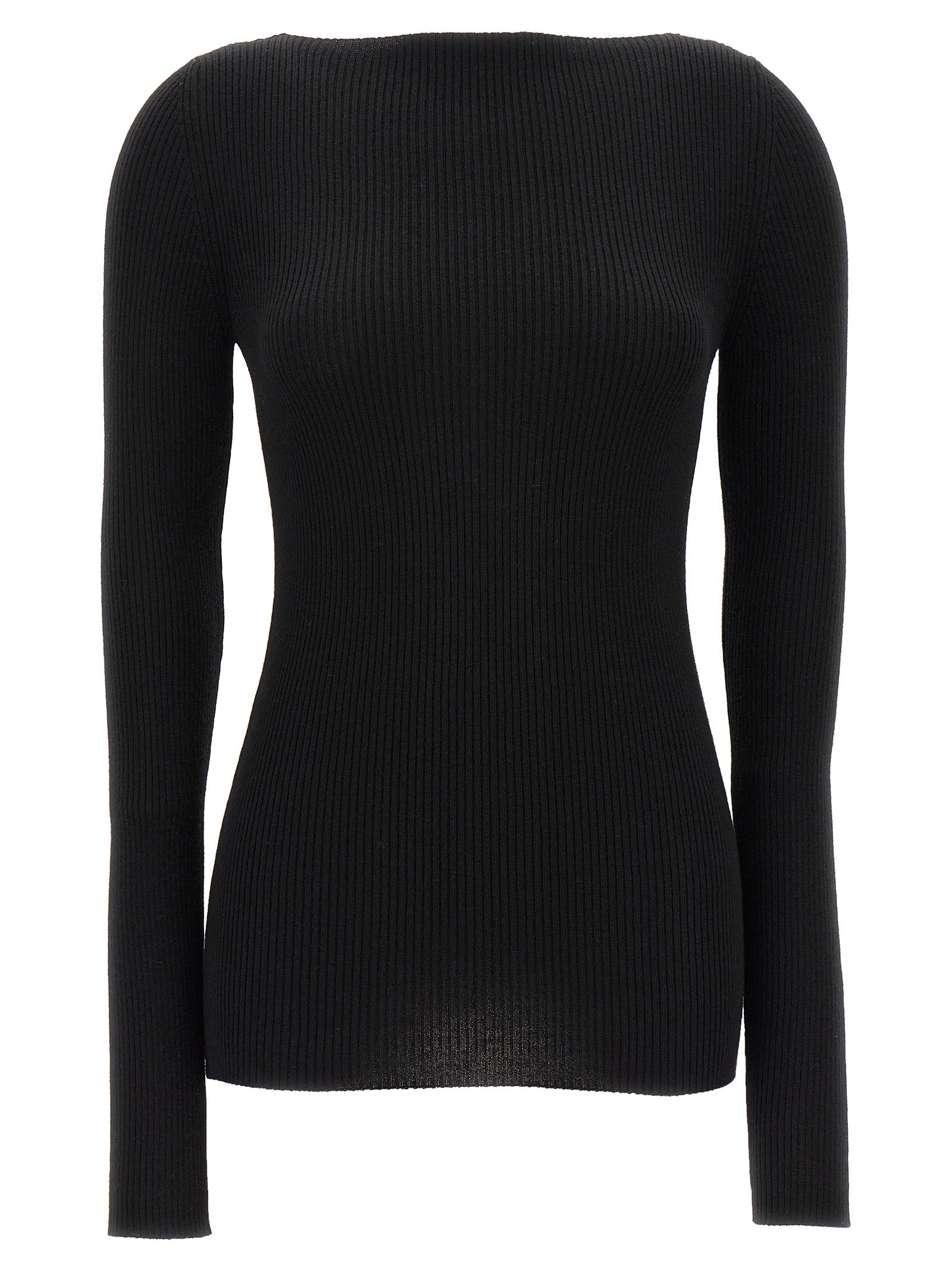 Cardigan by Rick Owens for women in wool black features an impeccable silhouette, showcasing a sophisticated boat neckline and long-sleeve detail for a truly impeccable finish.