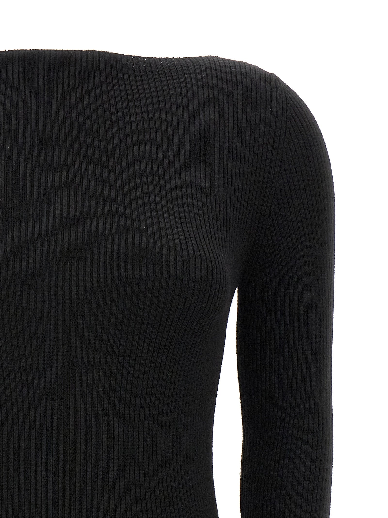 Cardigan by Rick Owens for women in wool black features a nuanced silhouette with a refined boat neckline and nuanced detailing for a sophisticated look.