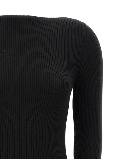 Cardigan by Rick Owens for women in wool black features a nuanced silhouette with a refined boat neckline and nuanced detailing for a sophisticated look.