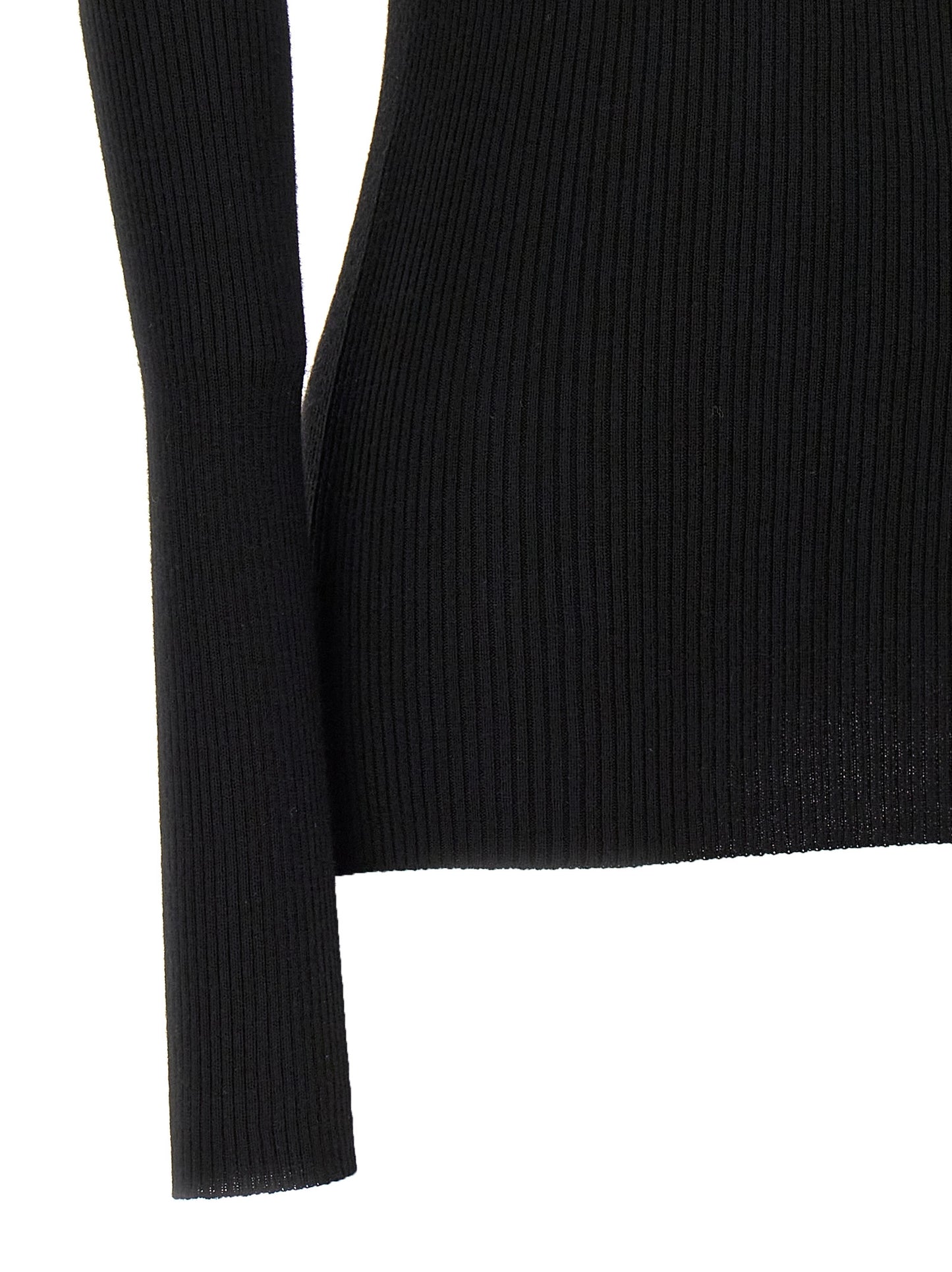 Cardigan by Rick Owens for women in wool black features a dramatic silhouette, showcasing a sophisticated and dramatic detail for a timeless, premium look.